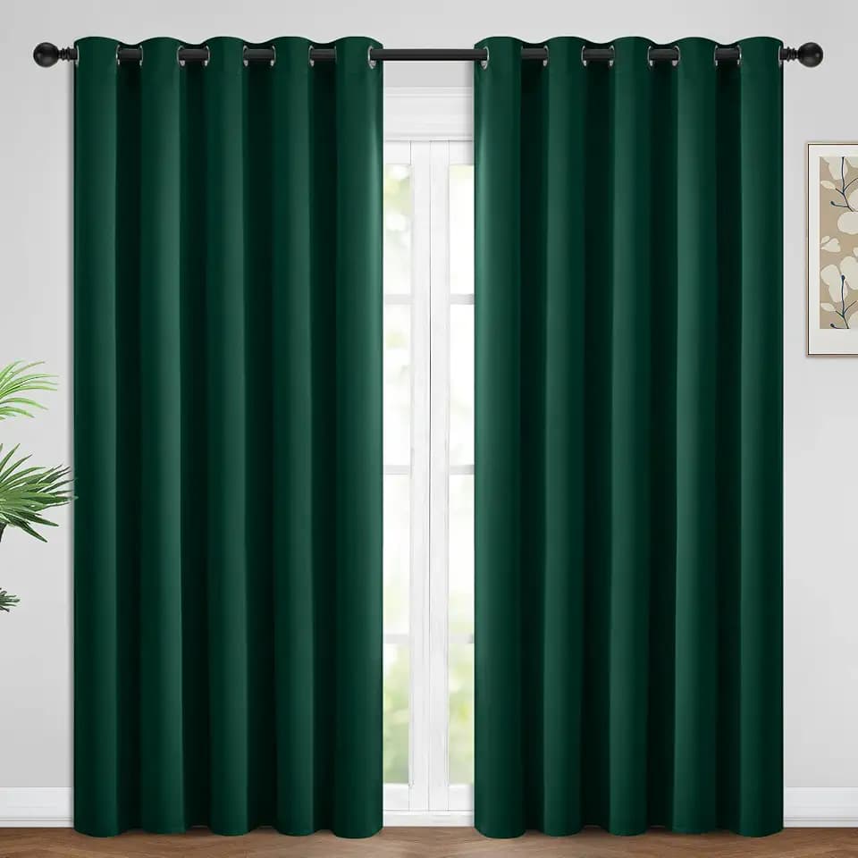 Yakamok Room Darkening Curtains 62x84 inch Length Dark Green-Living Room