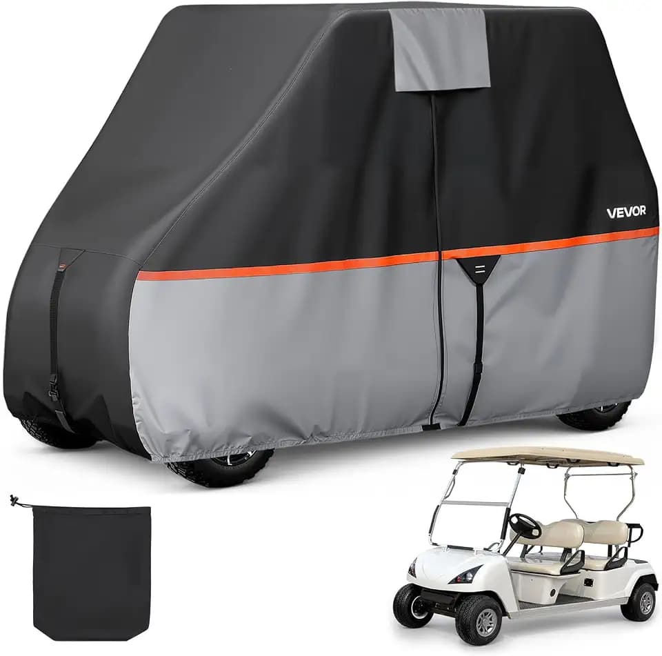 VEVOR Golf Cart Cover, Full Coverage 2+2/4 Passenger Golf Cart, 420D/600D Waterproof Oxford Fabric Cover Fits Most Carts Club Car, Yamaha, EZGO, Honda, Silver-Coated Layer & Three Zipper Doors