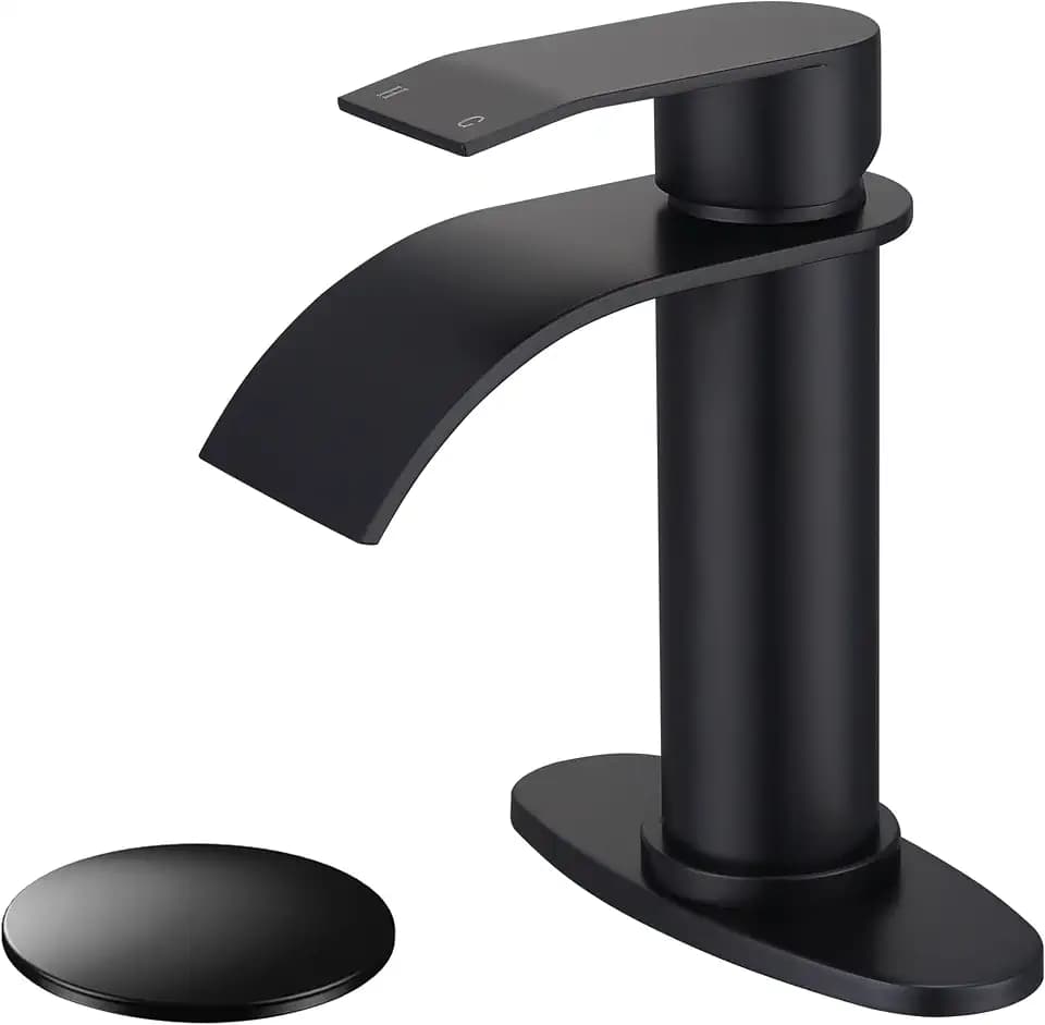 Matte Black Waterfall Bathroom Faucet,Single Handle Cold and Hot Faucets