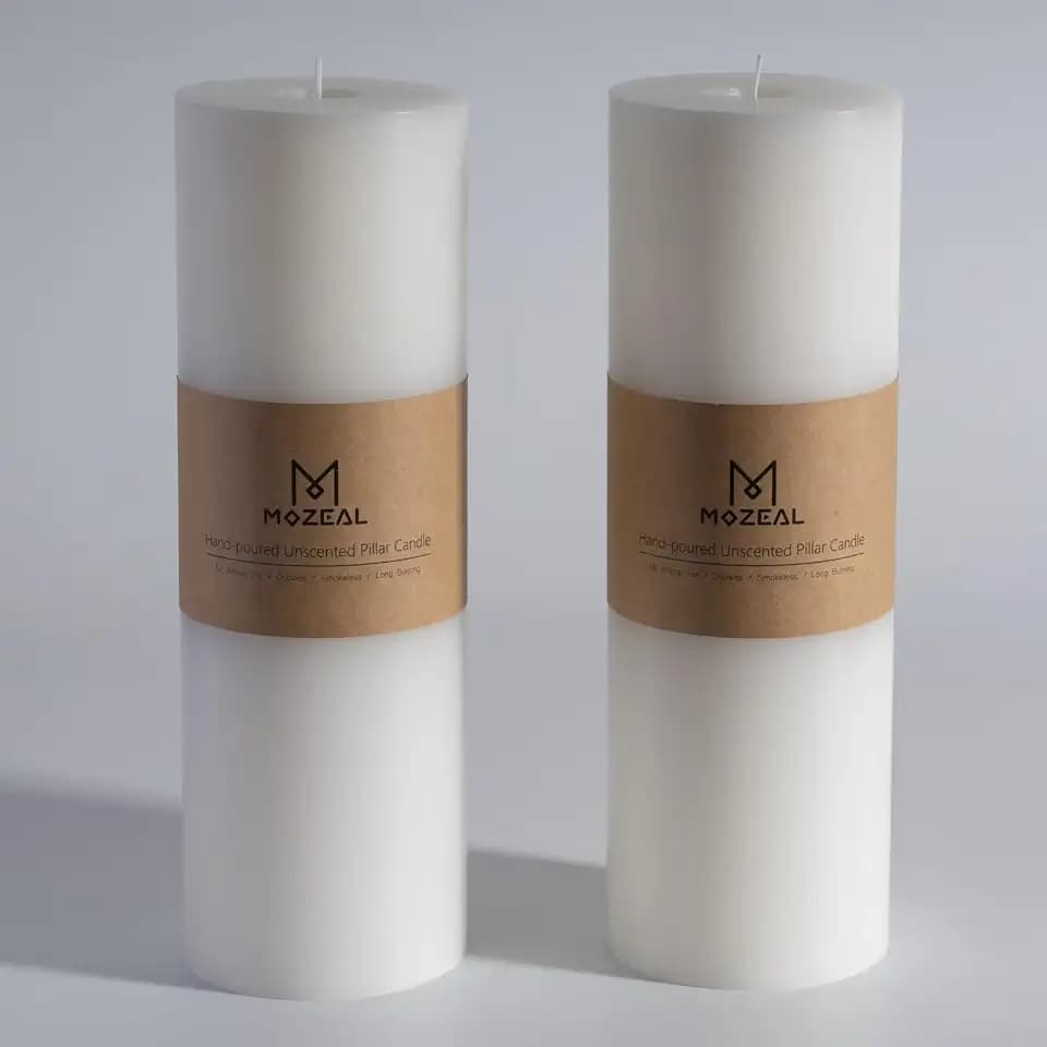 MOZEAL 4" x 12" Extra-Large White Pillar Candles (Set of 2), Unscented,Dripless, Smokeless,Long Clean-Burning,These Tall 12 inch Large White Pillar Candles Perfect for Weddings and Christmas Decor