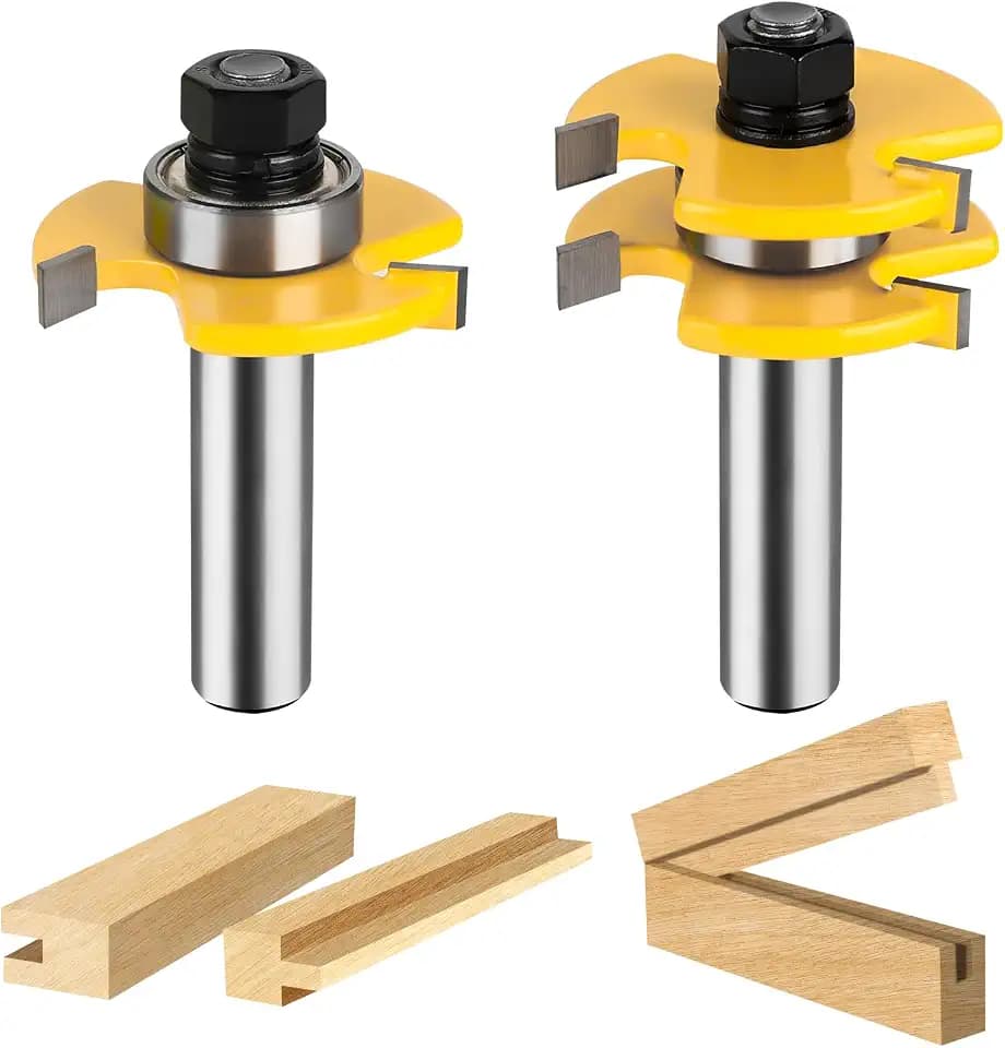 Tongue and Groove Router Bit Set 1/2 Inch Shank, UTRUSTTO 2 Pieces 1/2" Router Bits 3 Teeth Adjustable T Shape Wood Milling Cutter Woodworking Tool