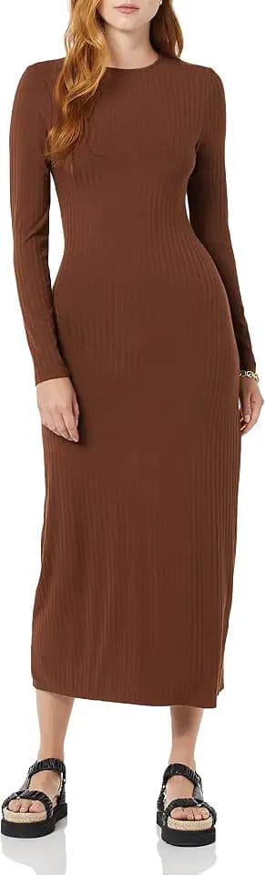 Amazon Essentials Women's Wide Rib Open Back Long Sleeve Midi Dress
