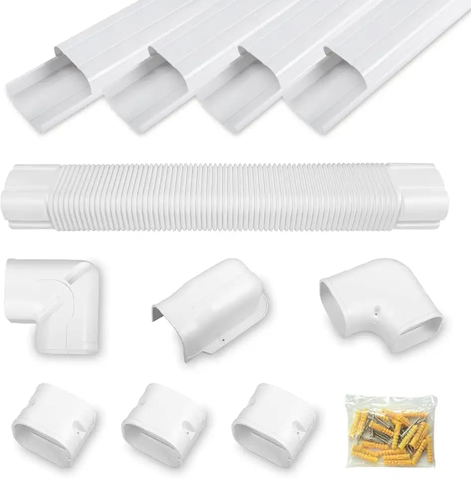 5" 17Ft PVC Decorative Line Set Cover Kit for Ductless Mini Split Air Conditioners 17FT Line Set Cover for Heat Pump System and Central AC(Total Length 17Ft), White