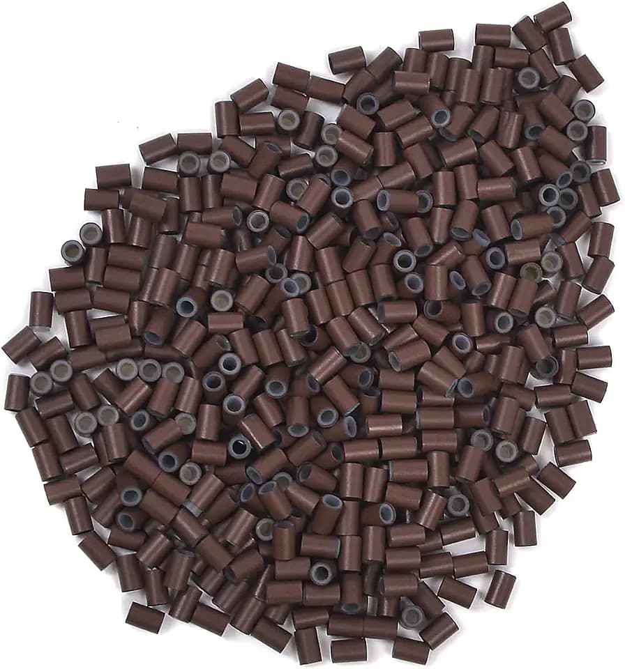 4.0 * 2.8 * 6.0 mm Silicone Lined Micro Ring Beads Copper Tube Micro Link Beads Hair Beads for I-Tip Hair Extensions (1000 Pcs, Brown)
