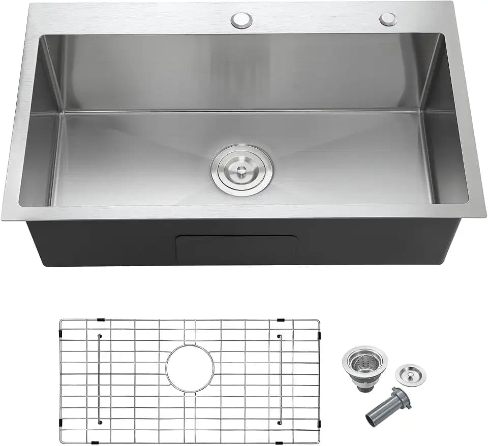 30"x18" Drop-In Single Bowl Kitchen Sink 304 Stainless Steel Brushed
