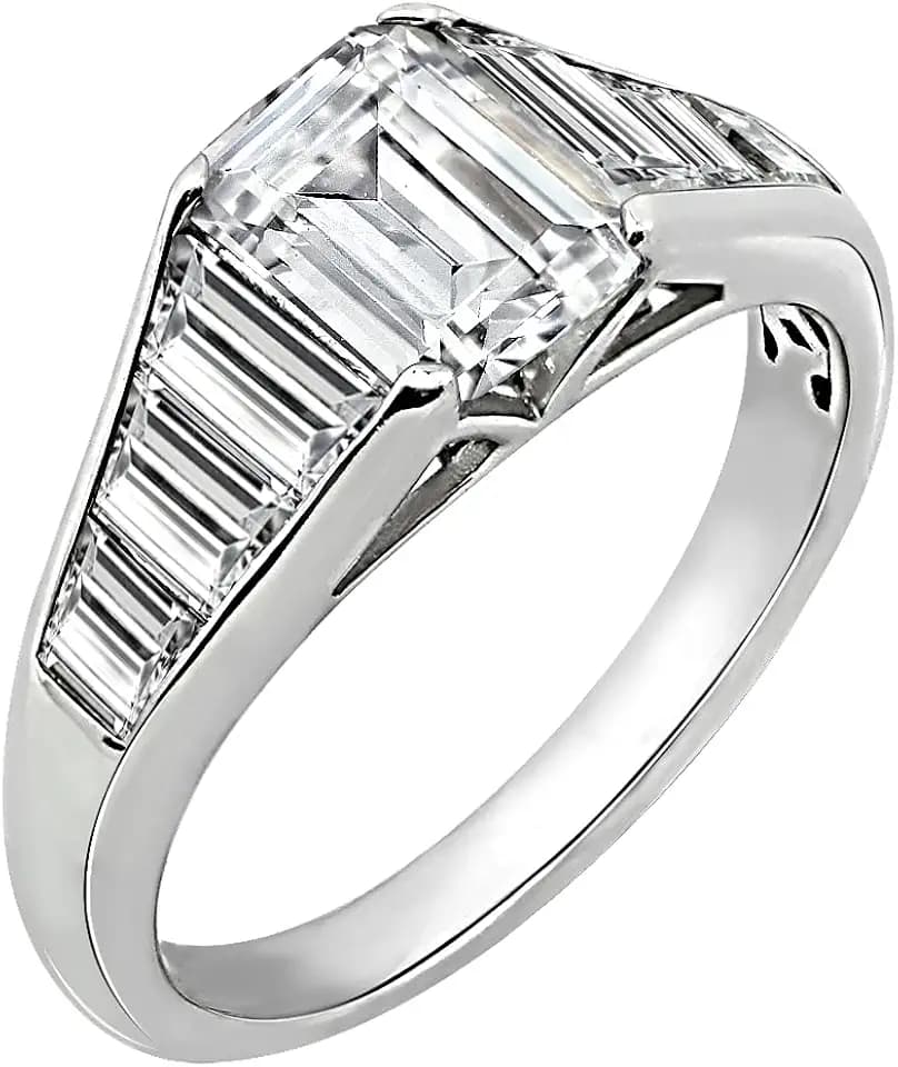 DIAMONBLISS Tapered Baguette & Emerald Cut Ring 925 Sterling Silver Single Prong Set Engagement Ring Band | 4.00 Carats Cubic Zirconia CZ Simulated Diamond