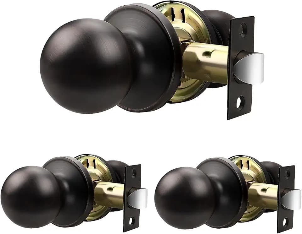 3 Pack Door Knobs Interior, Keyless Antique Door Knobs for Closet and Passage, Oil Rubbed Bronze Door Knob, Vintage Round Ball Design and Durable Finish