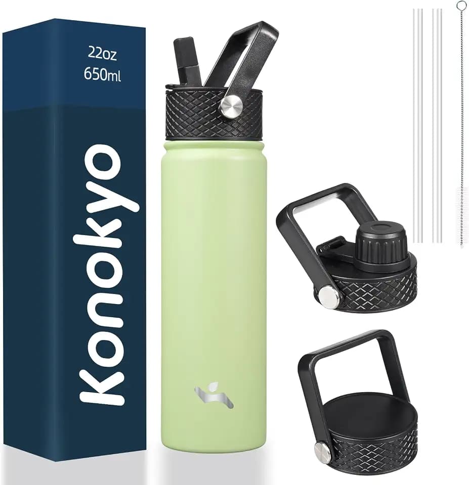 Konokyo 22 oz Insulated Stainless Steel Water Bottle with Straw Lid