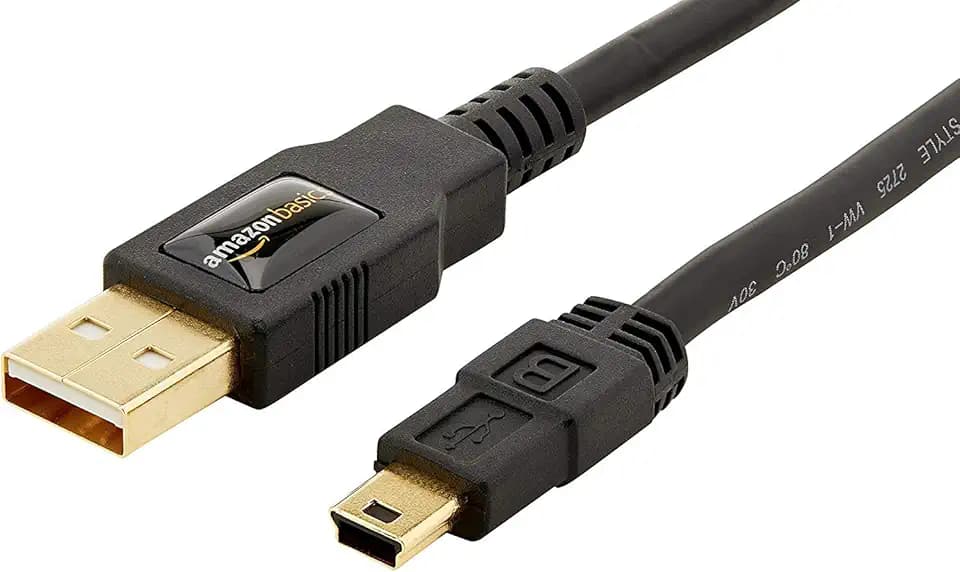 Amazon Basics USB-A auf Mini USB 2.0-Kabel, 480 Mbit/s Übertragungsgeschwindigkeit, mit vergoldeten Steckern, 0.9 m, Schwarz