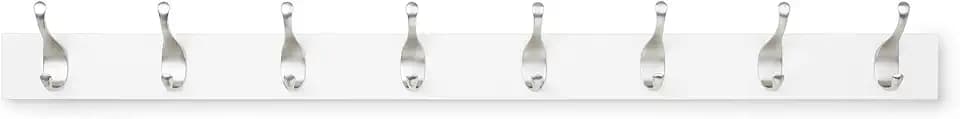 Amazon Basics Wall Mounted Modern Coat Rack for Entryway and Bedroom with Versatile Storage Hooks, Rectangular, 8-Hook, White