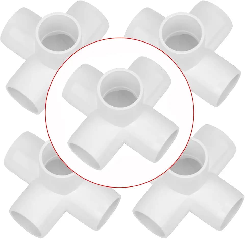 4Pack 1" Tee PVC Pipe Fitting 5 Way Elbow Connector Furniture Grade SCH40 5-Way Side Outlet Tee 1IN PVC Pipe Elbow Connector for DIY Garden Shelf, Greenhouse Frame Tent Connections