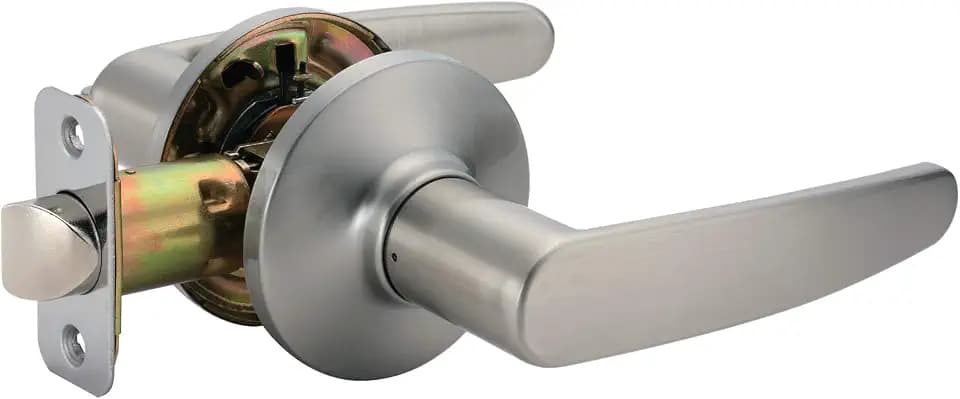 Amazon Basics Easy Installation Straight Door Lever, Passage, Satin Nickel, 1-Pack