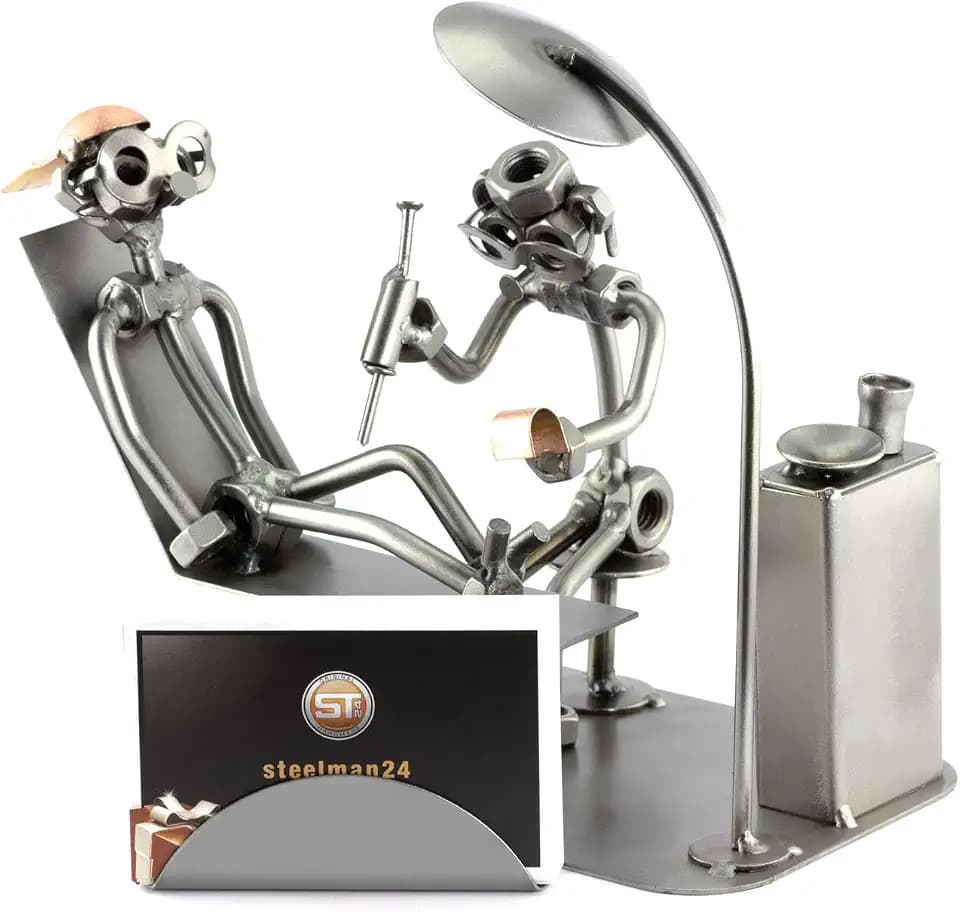 Steelman24 Orthopaedic with Business Card Holder Sculpture Nuts and Bolts Handmade Made in Germany Metal Figurine