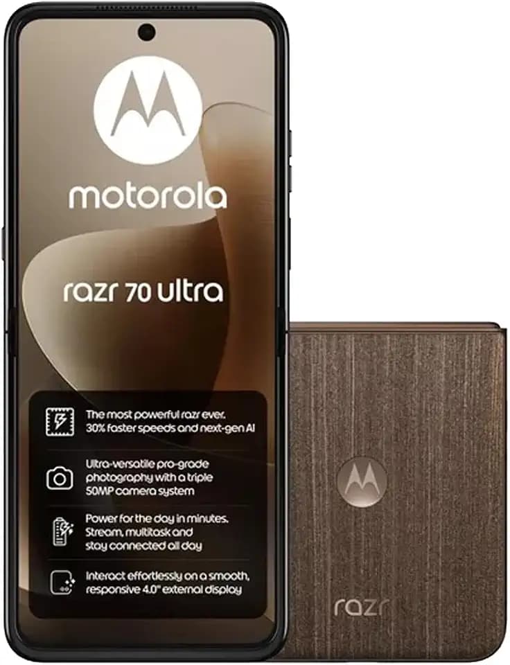 Motorola razr 70 Ultra mit Moto AI (16/512GB, 50+50MP, Selfie 50MP, externes Display 4.0" Innen 7" Extreme AMOLED 165Hz, Qualcomm Snapdragon 8 Elite, 5G, Dual SIM, Android 16), PANTONE Cocoa