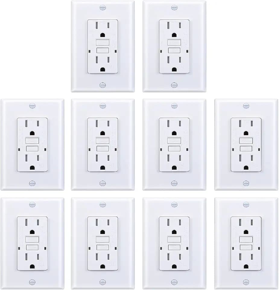 3GRACE GFCI Outlet, Tamper-Resistant GFI Receptacle with LED Indicator, Self-Test Ground Fault Circuit Interrupter, Decorator Wall Plates and Screws Included, UL Listed, White (White, 15A 10 Pack)