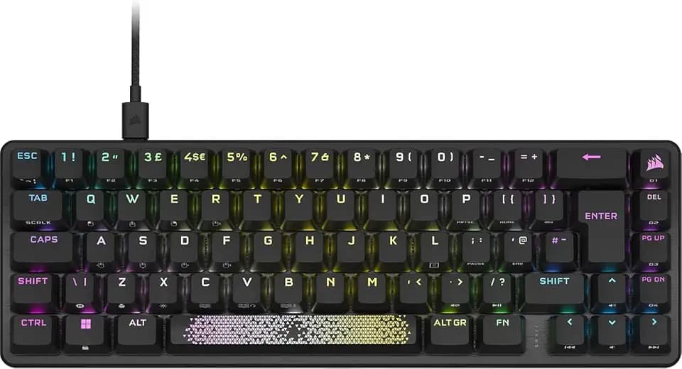 Corsair K65 PRO MINI RGB 65% optisch-mechanische, kabelgebundene Gaming-Tastatur – OPX-Schalter – PBT Double-Shot Tastenkappen – iCUE kompatibel – QWERTY UK-Layout – Schwarz