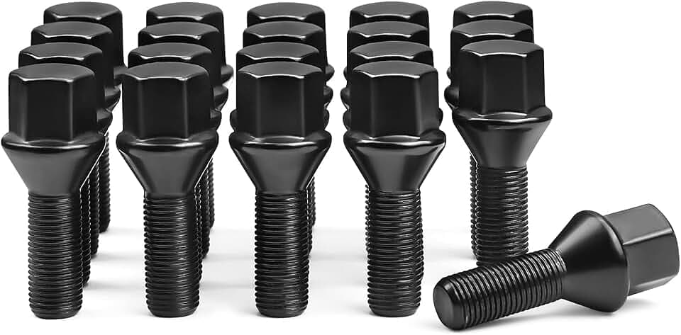 Schwarze Radschrauben M12x1,25 Ersatz für Citroen Peugeot, 20 Stück Kegel 60° Kegelbund SW17 Schaftlänge 28mm