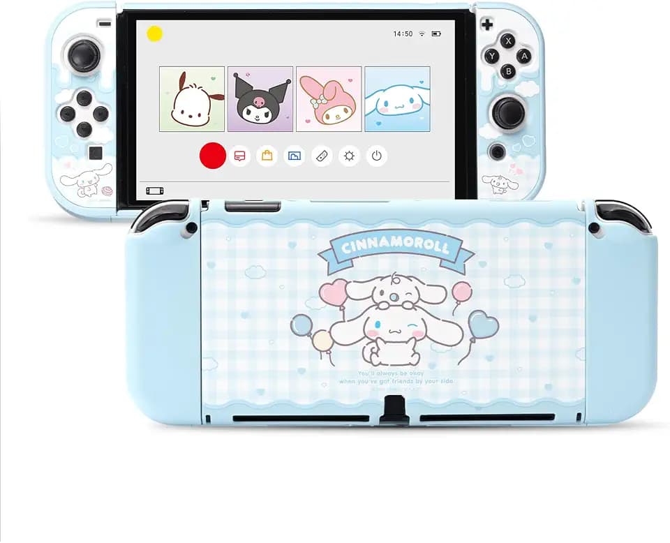 Kuitmor Schutzhülle für Switch OLED, Schlanke Hülle mit Kratzfestem und Stoßdämpfendem Design, rutschfeste Griffhülle, Weiche Anti-Kratz Skin Kompatibel mit Switch OLED (Hellblaue Cinnamoroll)