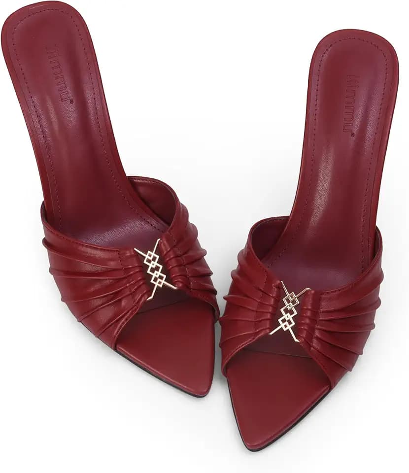 iiimmu 3.5 IN Stiletto Mules Heels with Gold Accents
