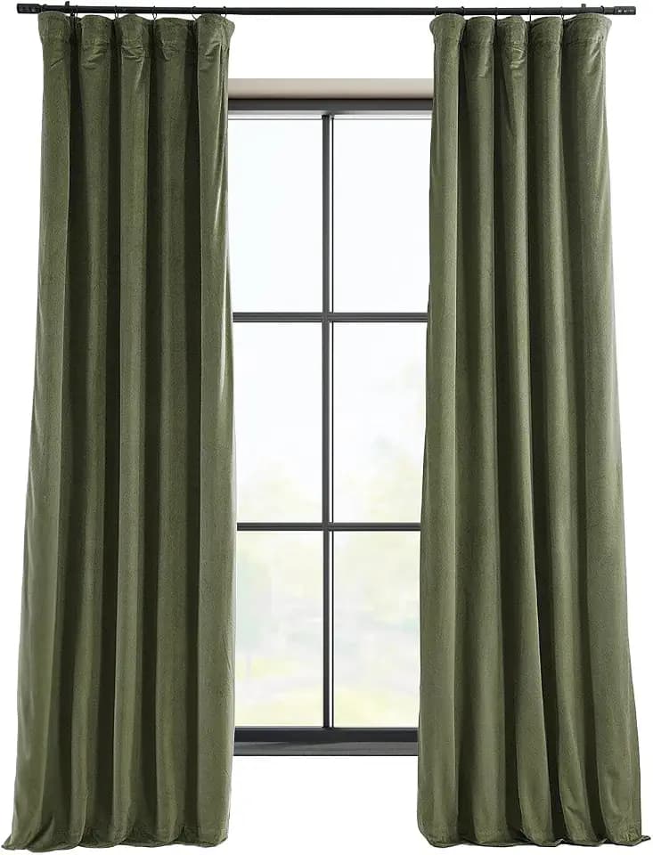 HPD Half Price Drapes Signature Velvet Thermal Blackout Curtains for Living Room 96 Inch Long (1 Panel) Rod Pocket Insulated Blackout Curtains for Bedroom Window Curtains, 50W x 96L, Hunter Green