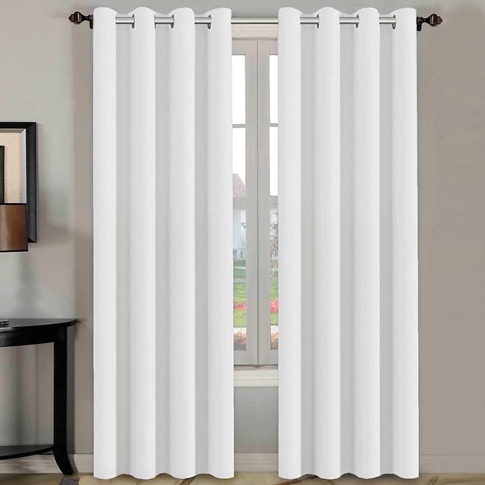 H.VERSAILTEX White Curtains for Bedroom Thermal Insulated Living Room Curtains 120 Inch Long Grommet Room Darkening Window Curtain Panels/Drapes for Nursery, 2 Panels, Pure White