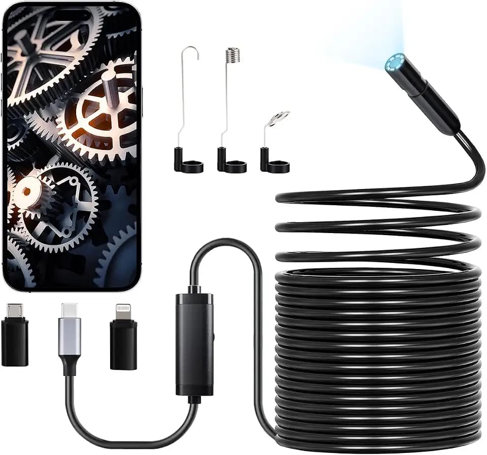 VEVOR Endoskopkamera mit 15 m langem Kabel, 1920P HD-Inspektionskamera für Android & iOS, industrielle Kanal-Kamera mit Licht – 8 LEDs, 2-facher Zoom, IP67-Schlangenkamera für Auto, Sanitär