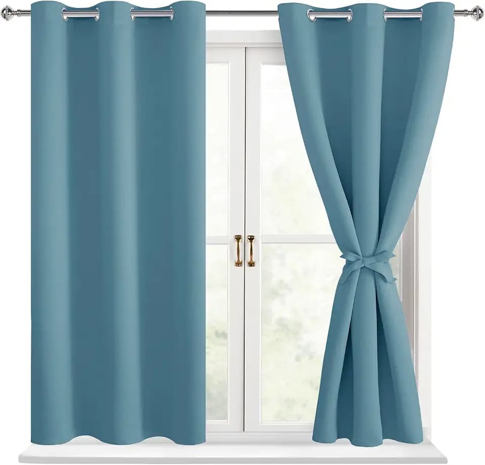 Hiasan Blackout Curtains for Bedroom, Stone Blue, 42 x 54 Inch, 2 Panels