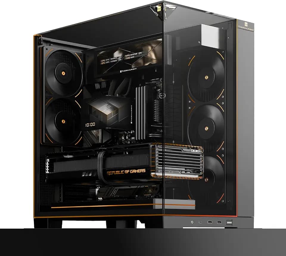 Thermalright A70 Vision PC Gehäuse mit 9,16-Zoll-Display, Panorama-Sicherheitsglas, ATX-Tower Unterstützt ATX-Mainboard/42cm-Grafikkarten,mit ARGB-Lichtleiste und verstecktem Kabelmanagement-Schwarz