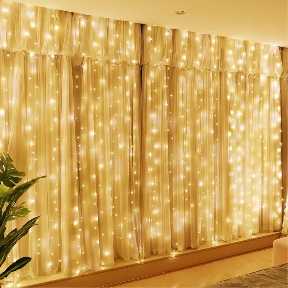 HXWEIYE 300LED Fairy Curtain Lights, 9.8x9.8Ft USB, Remote, 8 Modes & Timer