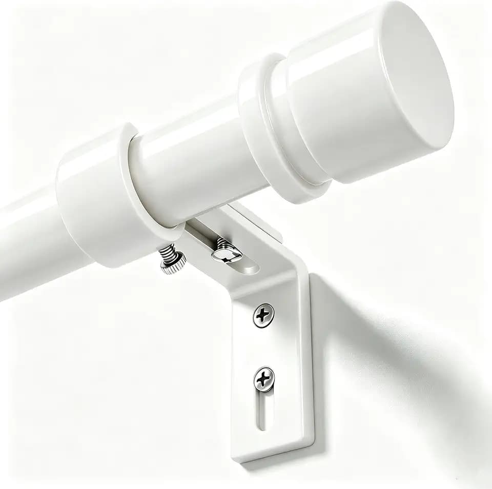 Byondeth Curtain Rods for Windows 16 to 144 Inches Adjustable Length 1 Inch Diameter Window Curtain Rod with Aluminium End Cap, White