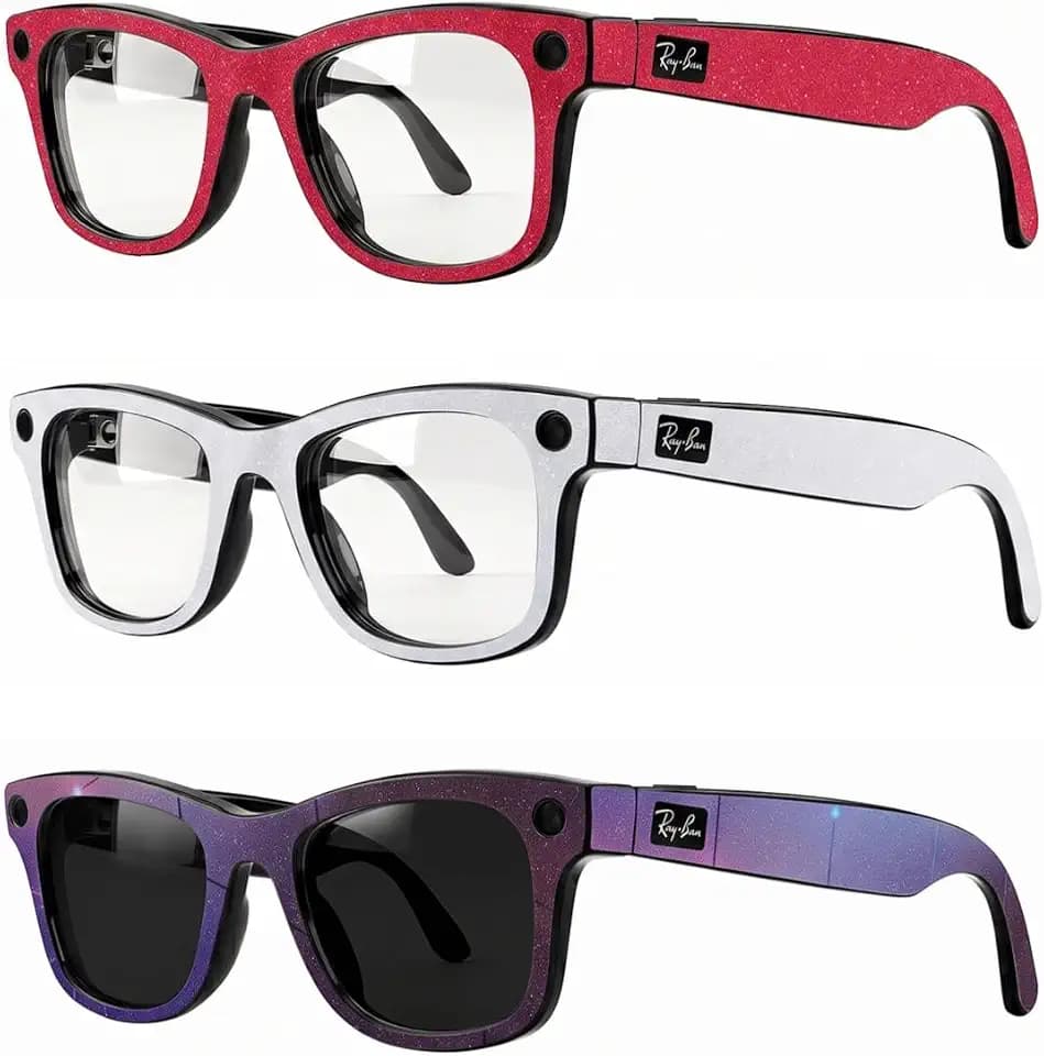 Glasses Frame Skins Stickers for Ray-Ban Meta Wayfarer Gen1/Gen2 Standard, Premium 3M Vinyl Protective Wrap Decal Cover, Compatible with RW4006 and RW4012 (White+Rose+Purple)