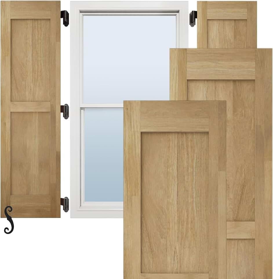 15"W x 47"H Americraft Two Equal Flat Panel Exterior Real Wood Shutters (Per Pair), Unfinished
