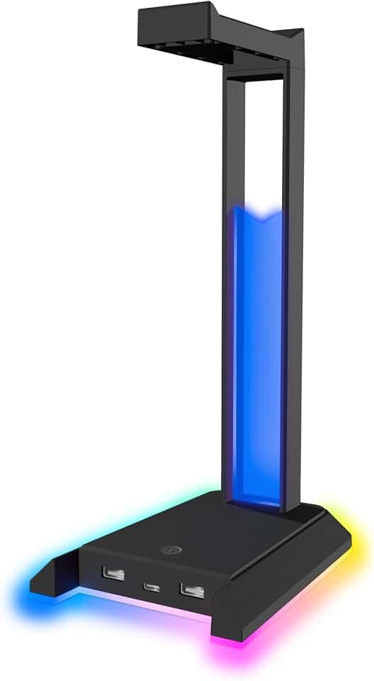 Speedlink EXCELLO NX - Gaming-Headset-Halterung, Kopfhörerhalterung, RGB Kopfhörer Ständer mit LED Beleuchtung, 9 Beleuchtungsmodi, USB Hub 2.0 mit 1 USB-C und 2 USB-A Ports, schwarz
