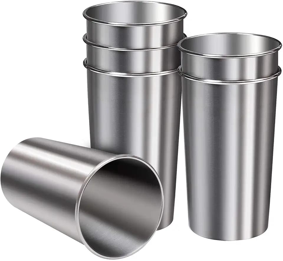 Ruisita 6 Pack 20 oz Stainless Steel Cups Metal Shatterproof Stackable Pint Drinking Cups for Adults or Kids (20 oz/600 ml)