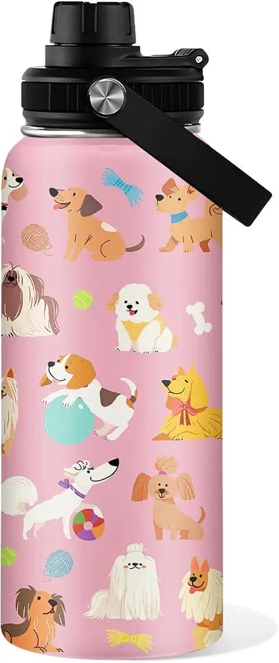 Dog Gifts for Women - 32oz Dog Themed Insulated Water Bottle with Straw - Christmas Birthday Gifts for Puppy Lover - Cute Puppy Stainless Steel Coffee Cup for Sports, Gym, Travel, School