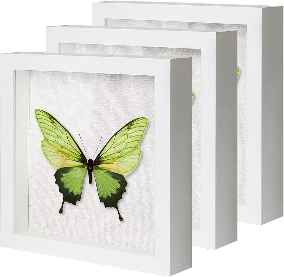 QDSSDECO 8" x 8" Shadow Box Display Case, Linen Back, 3 Pack White