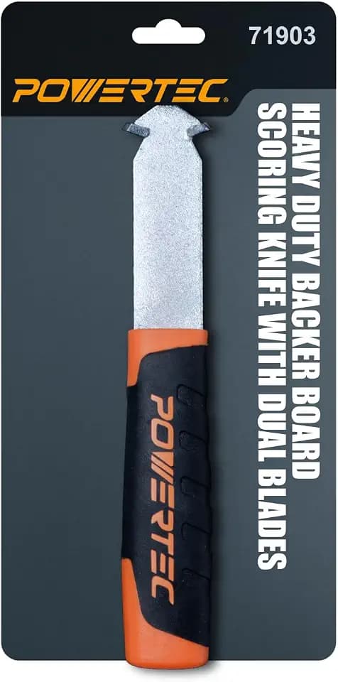 POWERTEC Heavy Duty Backer Board Scoring Knife, Ergonomic Grip, Dual Tungsten Carbide Blades for Tile Cement Board, Laminate (71903) 1 Pack