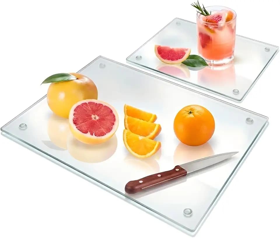 Seelenruhe Tempered Glass Cutting Boards for Kitchen Counter, Clear Cutting Boards for Countertop, Non-Slip, Heat-Resistant, Easy to Clean, Kitchen Decoration, 16x12 & 12x8 2PCS