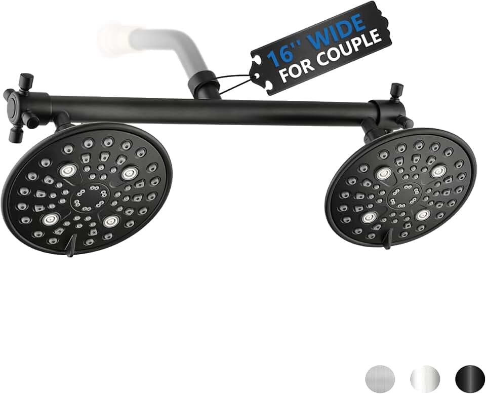 Proox Double Shower Head 6-Setting High Pressure Built-in Valve Matte Black