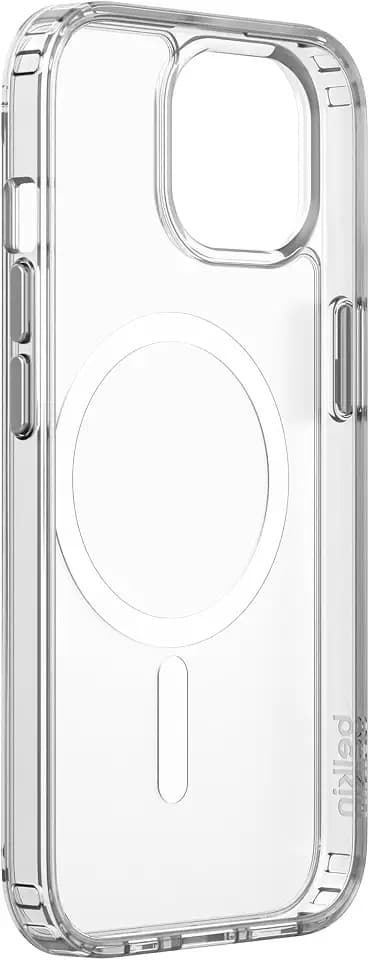 Belkin SheerForce antimikrobielle, mit MagSafe kompatible Handyhülle für iPhone 15 Pro, durchsichtige iPhone 15 Pro Hülle mit integrierten Magneten, erhöhten Rändern zum Schutz des Displays, Kamera