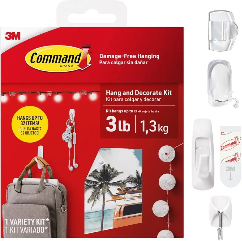 Command Hang and Decorate Kit, 6 Small Toggle Hooks, 2 Medium Utility Hooks, 4 Medium Cord Clips, 10 Light Clips, and 20 Poster Strips, Dorm Room Essentials