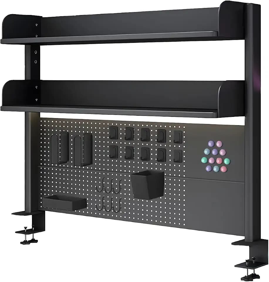 Clamp on Desk Organizer Shelf with Pegboard,Black,39.4in
