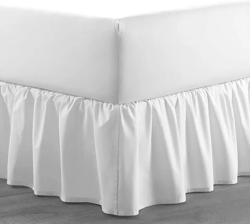 Lightweight Ruffled Bed Skirt, Queen Size 10 Inch Drop - 100% Microfiber, Soft and Stylish, Dust Ruffle - Bed Skirt for Queen Beds, White