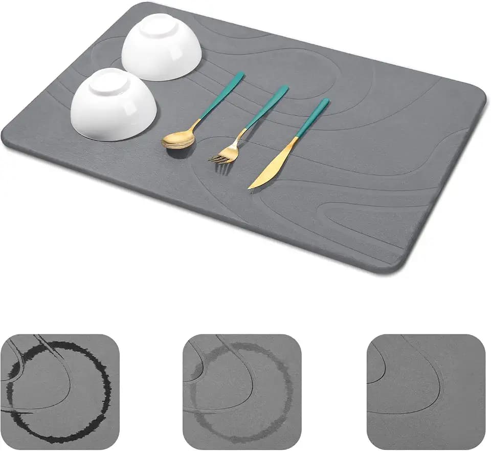 Snuggery Large Stone Drying Mat for Kitchen Counter, 24" x 16" (Dark Gray)