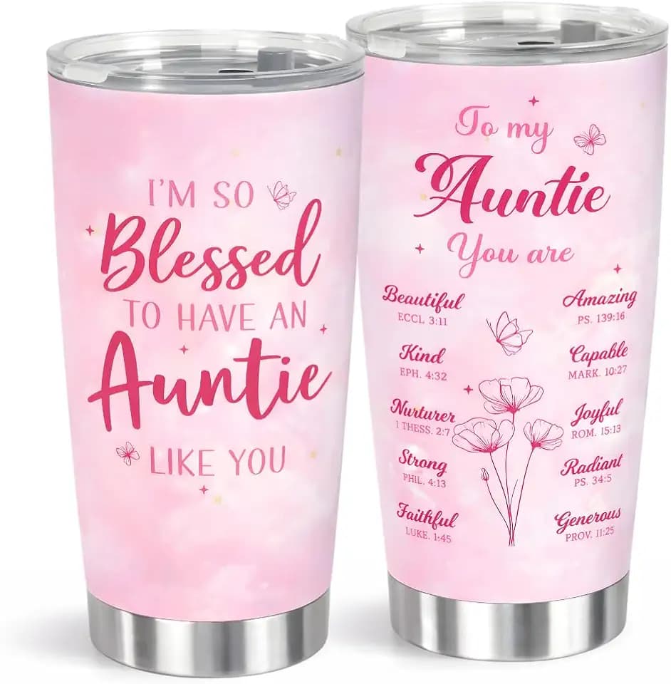 Aunt Gifts, Auntie Stainless Steel 20oz Tumbler, Gifts for Aunt from Niece or Nephew, Insulated Travel Mug with Lid and Straw, Unique Gift Ideas for Auntie