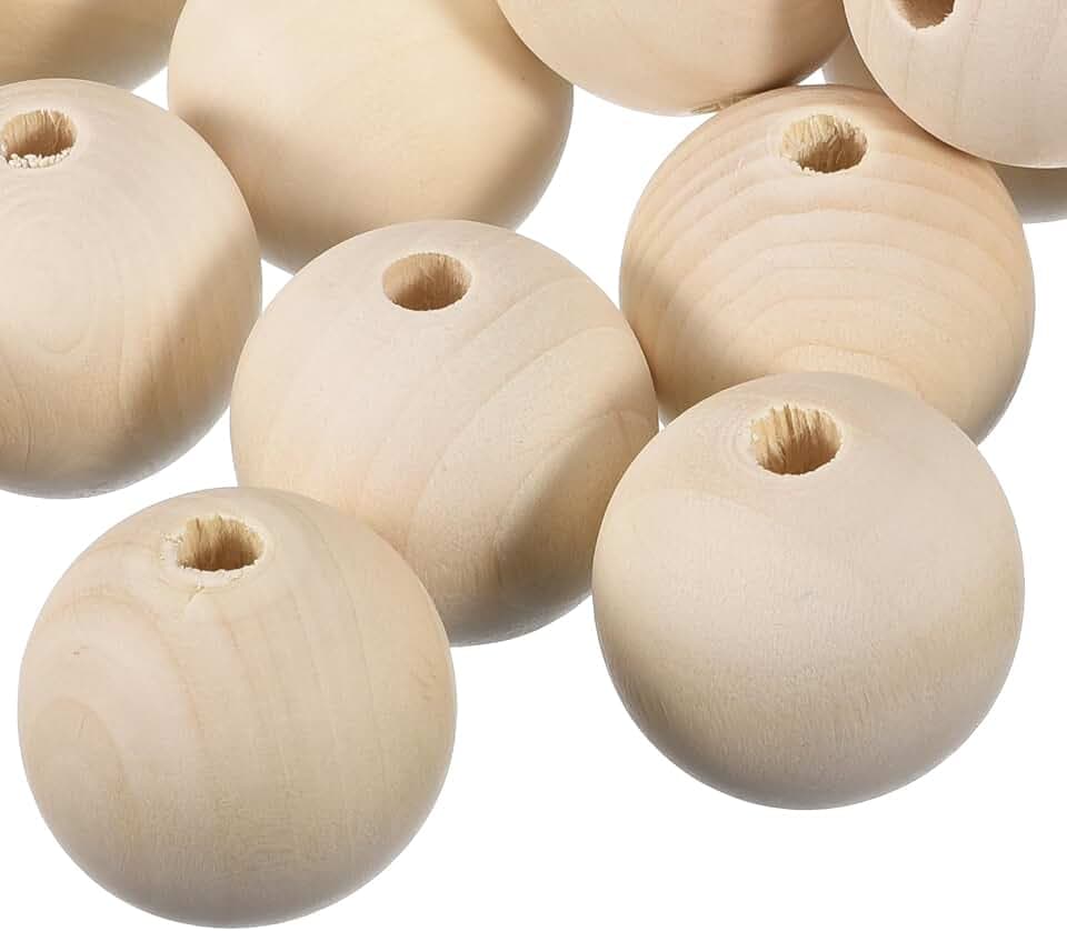 uxcell 12Pcs 50mm Natural Wood Spacer Beads, 10mm Large Hole Unfinished Round Wooden Beads for DIY Crafting, Jewelry Making Bracelets