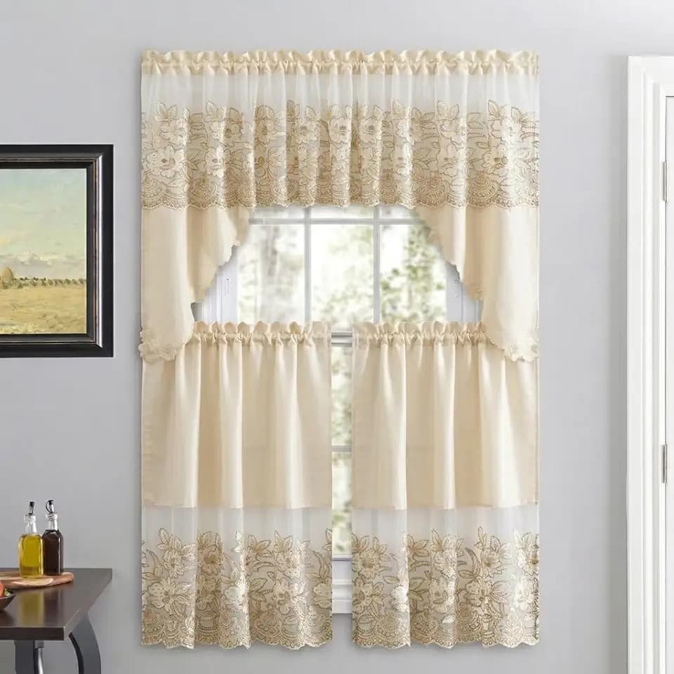 American Linen 3-Piece Sequin Embroidered Café Curtain Set