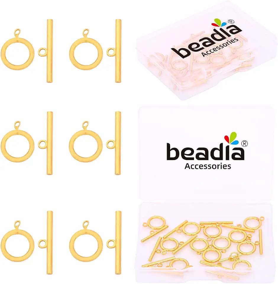 BEADIA 18K Gold Plated OT Toggle Clasps Non Tarnish 10x17mm 12 Pairs for Jewelry Making Findings