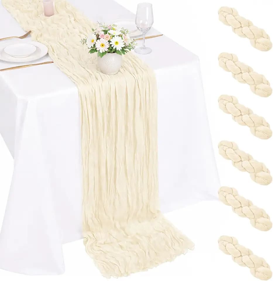 6 Pack Beige Cheesecloth Table Runner 22x120 Inch