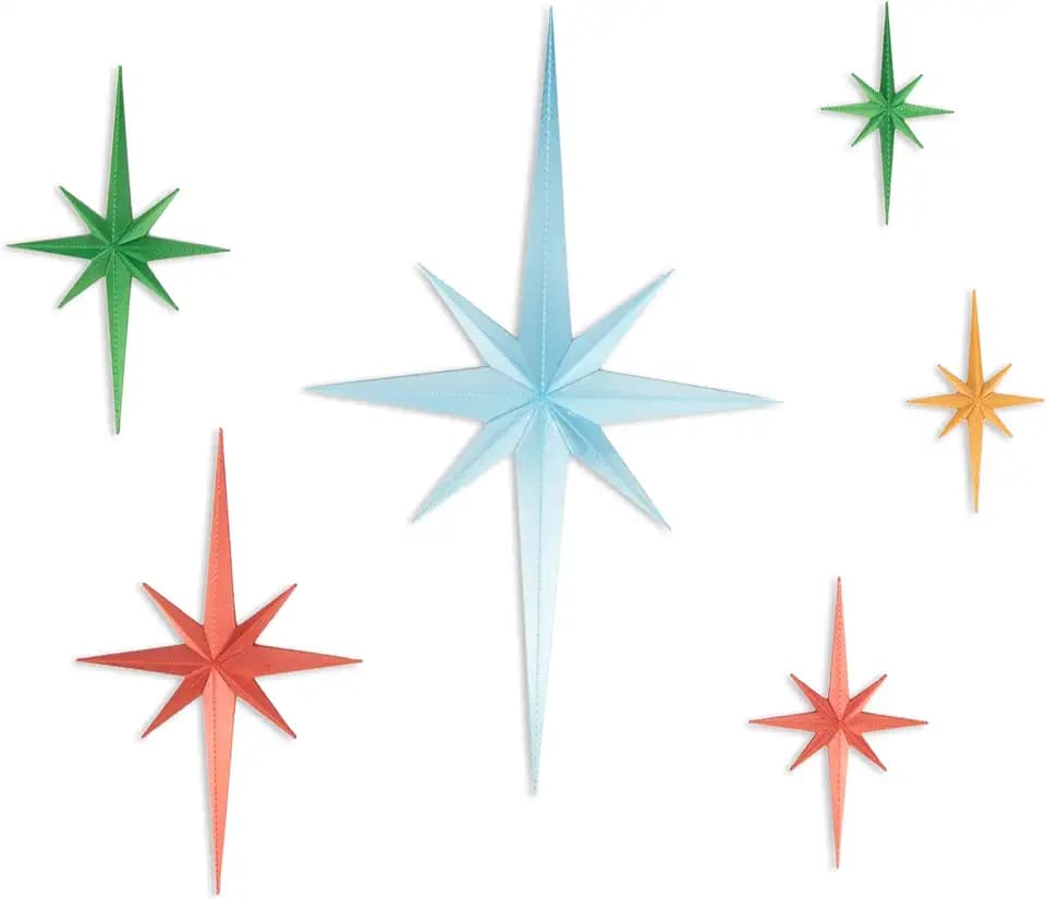 Stylor Mid Century Modern Decor - Whimsigoth MCM Retro 3D Star Wall Art Sculpture, Vintage Celestial Home Decor Accent, Plastic Starburst Decor (Set of 6)